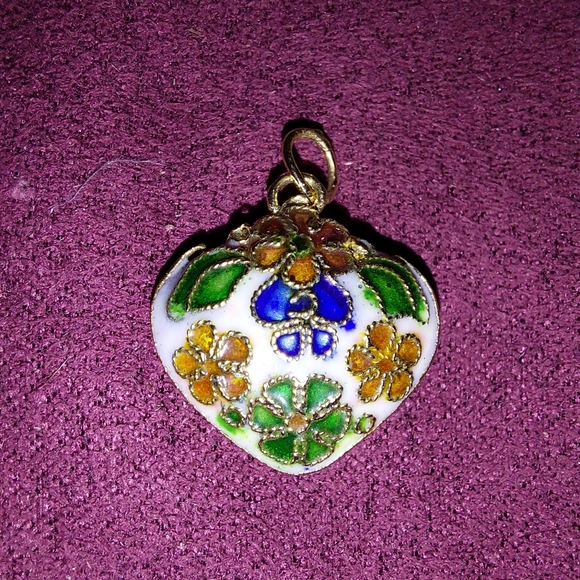 Cloisonette floral heart pendant | charm - Picture 1 of 3